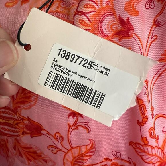 Cinq a Sept Kay Ruffle Midi Dress English Rose Pink Orange Floral Sz 6 Fairycore - Picture 6 of 13